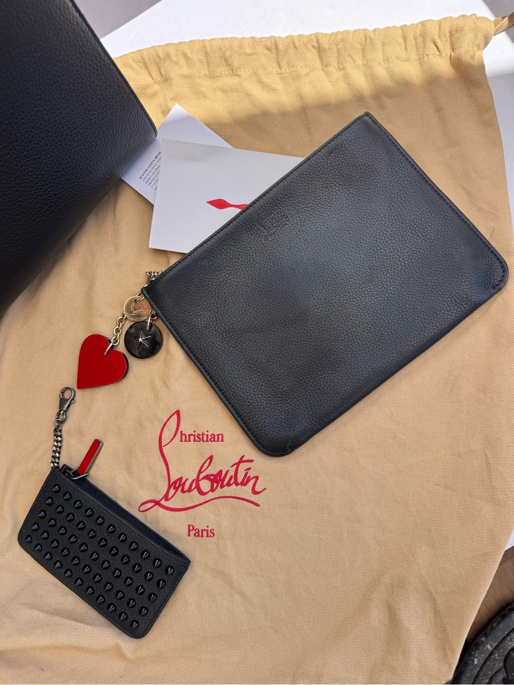 Christian Louboutin Black Leather Tote with Red Trim and Accessories - Picture 5 of 10